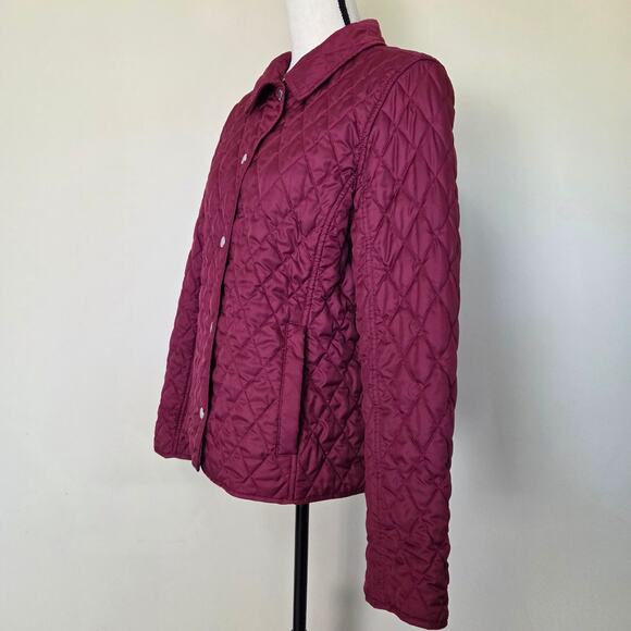 EUC LL Bean Women's M Quilted Lined Long Sleeve Snap Front Jacket Burgundy - Picture 6 of 16